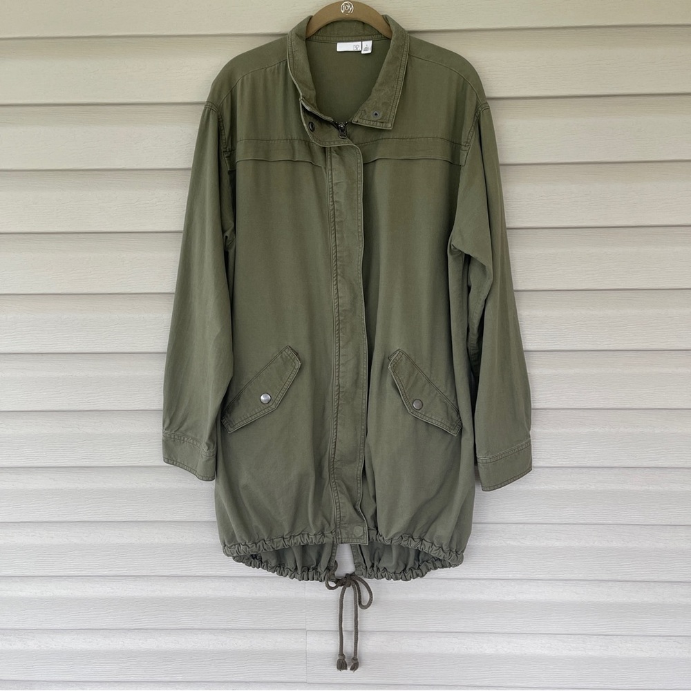 BP Womens Olive Green Mock Neck Zip Up Utility Jacket Size L